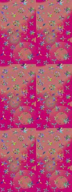 Üzerinde pembe renkte karalamalar olan çiçek desenleri çiz. Raster illüstrasyonu.