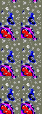 Raster Çiçek İllüstrasyonu güzel tekstil. Yeşil renkli etnik çiçeklerle zarif eskiz deseni.