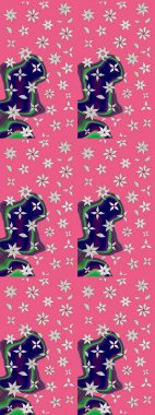 Hediye ambalaj kağıdı, tebrik kartları, posterler ve pankart tasarımı. Pembe renkli çiçekler. Raster düz çiçek çizim deseni.