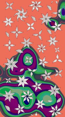 Raster illüstrasyonu. Çiçek deseni. Turuncu renkli çiçekler. Şatafatlı bahar bahçesi dokusu. Turuncu renkte çiçek çizimi.