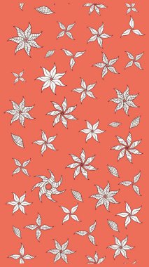 El çizimi. Çiçekli, yapraklı, çiçek desenli eskiz. Raster illüstrasyonu.