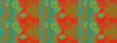 Parlak renkli çiçekleri ve yeşil, turuncu ve kahverengi renkte yaprakları olan şaşırtıcı, pürüzsüz çiçek deseni. Moda baskıları için zarif bir şablon. Modern çiçek arkaplanı. Halk stili.