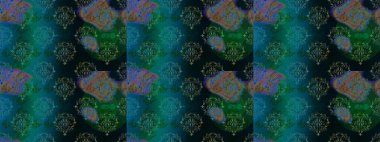 Kusursuz çiçek deseni. Raster illüstrasyonu. Asya tekstil tarzında. Mavi, yeşil ve siyah renkte çiçekler. Raster illüstrasyonu.