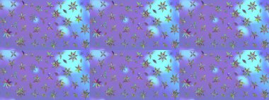 Raster illüstrasyonu. Raster deseni. Yumuşak, yaz çiçekleri menekşe renklerinde. Küçük çiçekte sevimli çiçek deseni var..