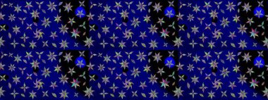 Raster illüstrasyonu. Çiçek süslemeli çizim deseni. Mavi renkte çiçekler.