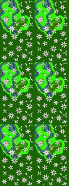 Çiçeksel çizim kalıbının yansıması. Vadinin yeşil renkli çiçekleri.