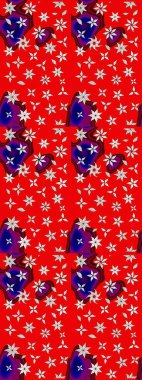 Çiçek desenli çizim. Raster illüstrasyonu. Asya tekstil tarzında. Kırmızı renkte çiçekler. Raster illüstrasyonu.