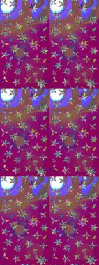 Çiçek desenli çizim. Raster illüstrasyonu. Asya tekstil tarzında. Güzel kumaş deseni. Renkli Bahar Teması eskiz kalıbı. Düz Çiçek Elementleri Tasarımı.