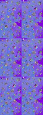 Elle boyanmış suluboya resim çizimleri, çiçekler ve bitkiler. Mor renkte çiçekler.