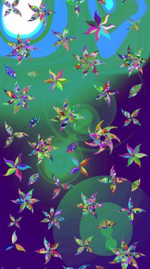 Raster illüstrasyonu. Çizim çiçek deseni duvar kâğıdı olarak kullanılabilir. Mavi renkte çiçekler.