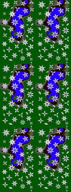 Yeşil renkli etnik çiçeklerle süslenmiş zarif bir eskiz şekli. Asya Tekstil 'inde Raster Çiçek İllüstrasyonu.