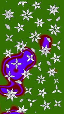 Çiçeksel çizim kalıbının yansıması. Vadinin yeşil renkli çiçekleri.