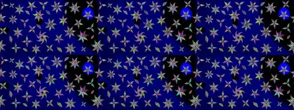 Raster illüstrasyonu. Çiçek süslemeli çizim deseni. Mavi renkte çiçekler.