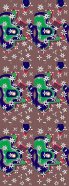 Patlayan çiçekler soyut olarak yerleştirilmiş. Raster deseni. Kahverengi renklerde bahar çiçekleri. Raster illüstrasyonu.