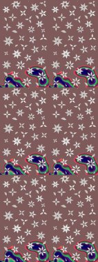 Küçük çiçekte hoş bir çiçek deseni var. Çiçeksel elementlerle süslenmiş zarif raster dokusu. Parlak çiçekli kahverengi renkler üzerine soyut çizim deseni.