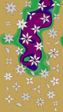 Çizim kalıbı. Çiçek duvar kağıdı. Hint süsü. Raster illüstrasyonu. Renkli süs kenarı. Sarı renklerde.