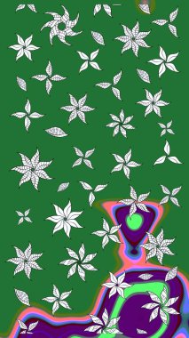 Raster illüstrasyonu. Şirin çiçek elementleri. Robot resim. Yeşil renkte çiçekler.