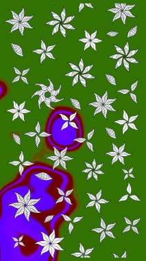 Raster illüstrasyonundaki çiçek desenli çizim. Suluboya tarzında yeşil renkte çiçekler.