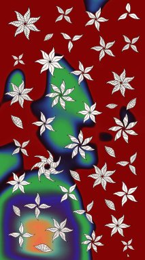 Raster illüstrasyonundaki çiçek desenli çizim. Suluboya tarzında kırmızı renkte çiçekler.