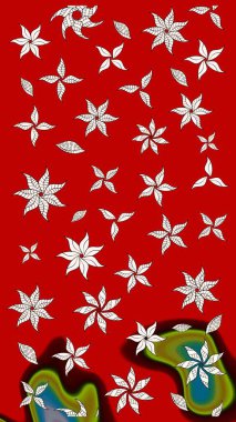 Çiçek desenli çizim. Raster illüstrasyonu. Asya tekstil tarzında. Kırmızı renkte çiçekler. Raster illüstrasyonu.