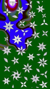 Çiçekli eskiz deseni. Suluboya çizimi. El çizimi. Yeşil renkte çiçekler.