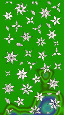 Küçük çiçekli yay deseni çiz. Raster illüstrasyonu. Suluboya tarzında yeşil renkler üzerine.