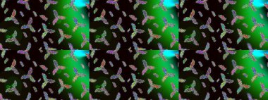 Raster illüstrasyonu. Siyah, yeşil ve gri renkler üzerine tasarım. Raster kış deseni. Çiçek Elementleri ile soyut arkaplan.