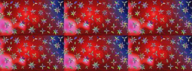 Raster Modaya uygun kumaş deseni. Kırmızı renkli şirin çiçek deseni. Renkli Bahar Teması eskiz kalıbı. Düz Çiçek Elementleri Tasarımı.