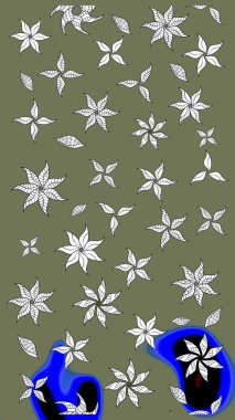 Raster illüstrasyonundaki çiçek desenli çizim. Suluboya tarzında yeşil renkte çiçekler.