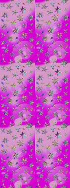 Eski usul küçük çiçekli şirin bir eskiz deseni. Moda arka planında parlak buketler. Kumaş, duvar kağıdı ve kağıt üzerine baskı yapmak için gelişen arka plan. Raster illüstrasyonu.