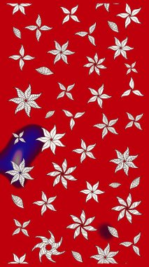 Çok renkli küçük çiçekler ve kırmızı renkli komik böcekler, raster desen, illüstrasyon.