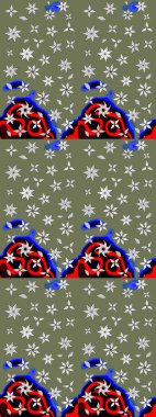 Çiçekli eskiz çizimi. Yeşil renkli çiçekler. Renkli Yaz Temalı eskiz kalıbı. Düz Çiçek Elementleri Tasarımı.