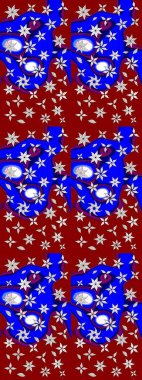 Kumaş desenli papatya çiçeği detayı. Kırmızı renkte çiçekler.