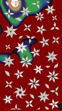 Çiçek ve yapraklı karalama şeklinde Raster çiçek deseni. Raster illüstrasyonu. Kibarca, bahar çiçekleri kırmızı renklerde.