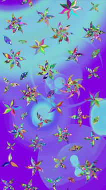 Raster illüstrasyonundaki çiçek desenli çizim. Suluboya tarzında mor renkte çiçekler.