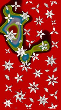 Kumaş desenli papatya çiçeği detayı. Kırmızı renkte çiçekler.