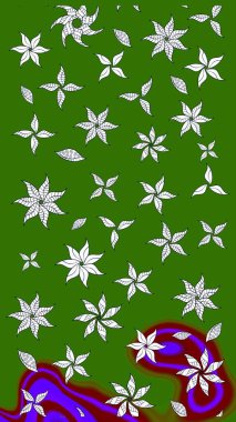 Raster illüstrasyonundaki çiçek desenli çizim. Suluboya tarzında yeşil renkte çiçekler.