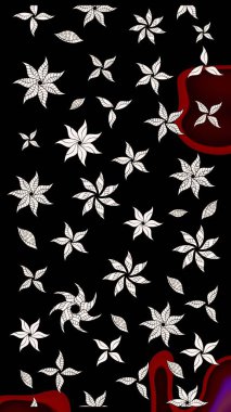 Siyah renkler üzerine çiçek desenli eskiz, el yapımı papatyalar, papatyalar. Tekrarlayan çiçek arkaplanı, zarif siyah çiçekler duvar kağıdı..