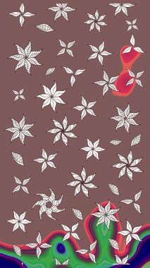 Kahverengi üzerine çiçekler. Eskiz arkaplan modeli. Raster hisseleri. Suluboya, elle çizilmiş.