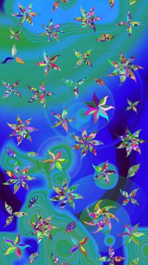 Suluboya tarzında mavi renkli çiçekler. Mavi renkte çiçeklerle birlikte çiçek deseni çiz.