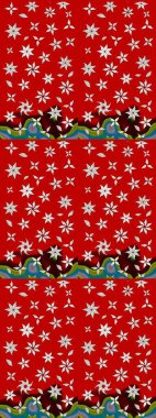 El çizimi. Güzel kumaş deseni. Çiçekler, dallar, bitkiler ve çiçekler. Raster illüstrasyonu.