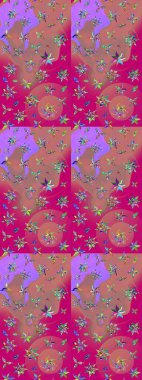 Raster illüstrasyonu. Çiçek ve yapraklı karalama şeklinde Raster çiçek deseni. Nazikçe, bahar çiçekleri pembe renklerde.