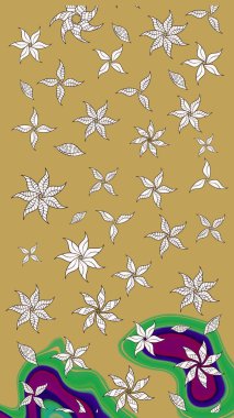 Sarı renkli etnik çiçekli zarif eskiz deseni. Raster Çiçek İllüstrasyon Şirin Tekstil.