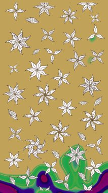 Çiçek ve yapraklı karalama şeklinde Raster çiçek deseni. Raster illüstrasyonu. Sarı renkte bahar çiçekleri..