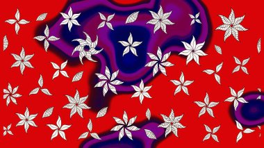 Suluboya elle çizilmiş çiçek desenli eskiz deseni. Parlak renkli fantezi çiçekleri, yapraklar, kırmızı renkli tomurcuklar..