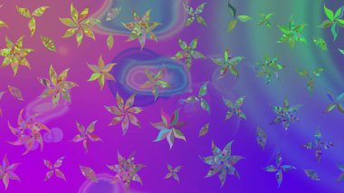 Tekstil, kumaş, ambalaj, hatıra defteri için hoş bir çiçek arkaplanı. Çocuksu tasarım. Menekşe arkaplanda. Elle çizilmiş karalama çiçekleri ile Raster çizim deseni.