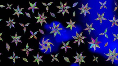 Raster illüstrasyonundaki çiçek desenli çizim. Siyah renkte çiçekler.