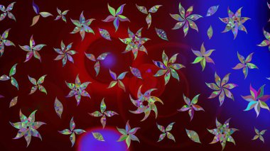 Kumaş, tekstil, duvar kağıdı baskısı için. Eski usul. Eskiz geçmişi. Renkli desenli eskiz deseni, kahverengi çiçekler ve dekoratif elementlerle. Raster illüstrasyonu.