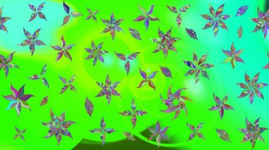 Asya tekstil tarzında. Yeşil renkli çiçekler. Raster illüstrasyonu. Raster illüstrasyonu. Çiçek desenini çiz.