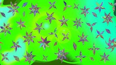 Düz Çiçek Elementleri Tasarımı. Renkli Bahar Teması eskiz kalıbı. Raster illüstrasyonundaki çiçek desenli çizim. Yeşil renkte çiçekler.